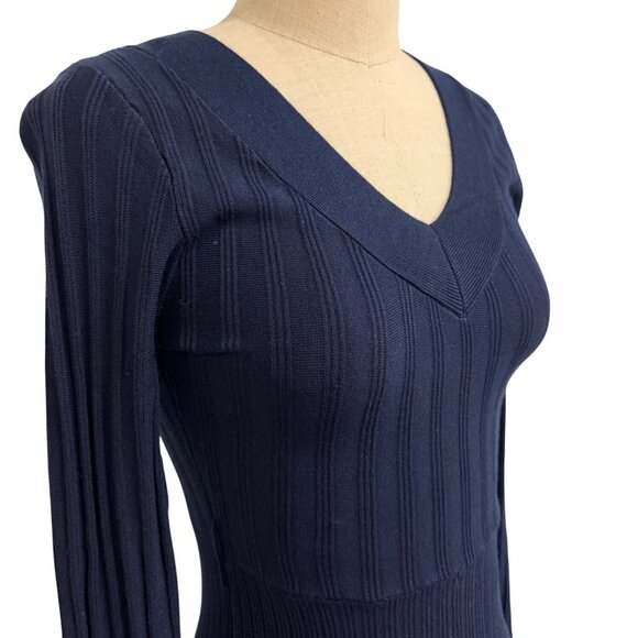 Venus Navy Blue Ribbed Knit Long Sleeve Dress XS - Picture 5 of 15